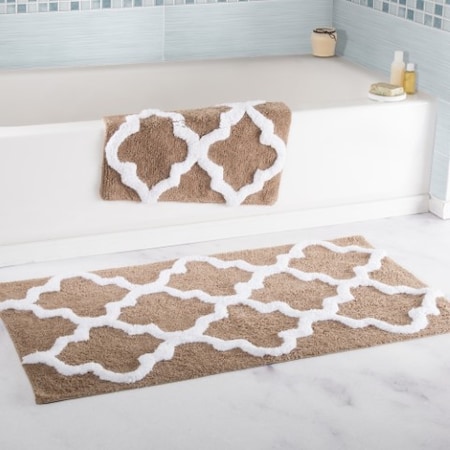 Hastings Home 100 Percent Cotton 2 Piece Trellis Bathroom Mat Set - Taupe 403651OGH